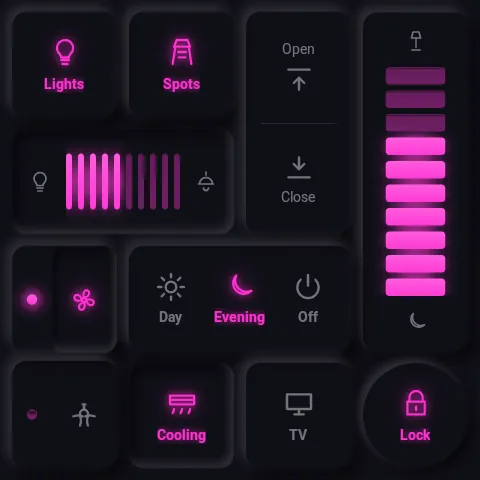Grid page on the panel in the Cyberpunk style